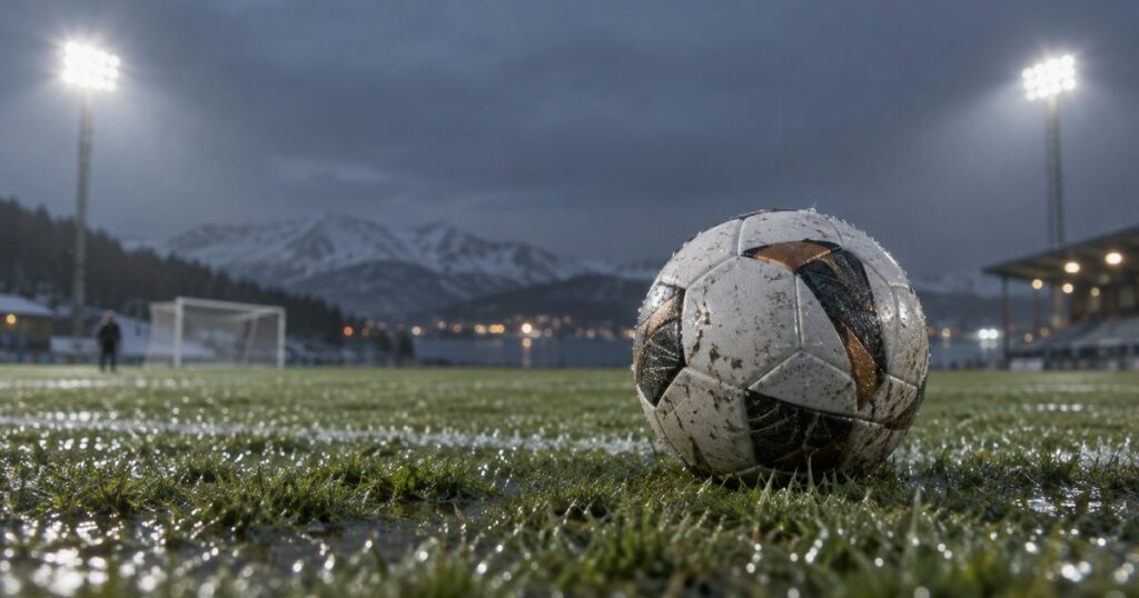 Fotboll på blött gräs under strålkastare – betting utan svensk licens