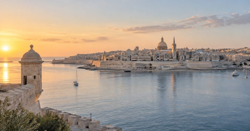 Hamnen i Valletta på Malta i kvällsljus – MGA-licensierade casinon