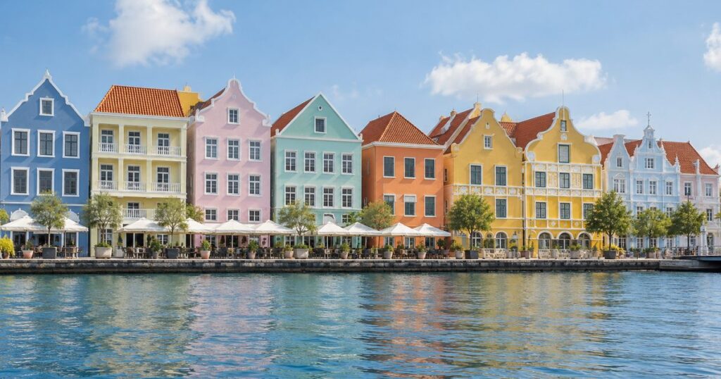 Färgglada hus längs vattnet i Willemstad på Curaçao