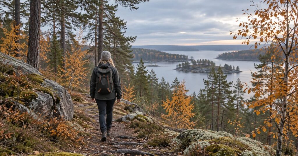 Person som promenerar i en höstskog – casino utan Spelpaus
