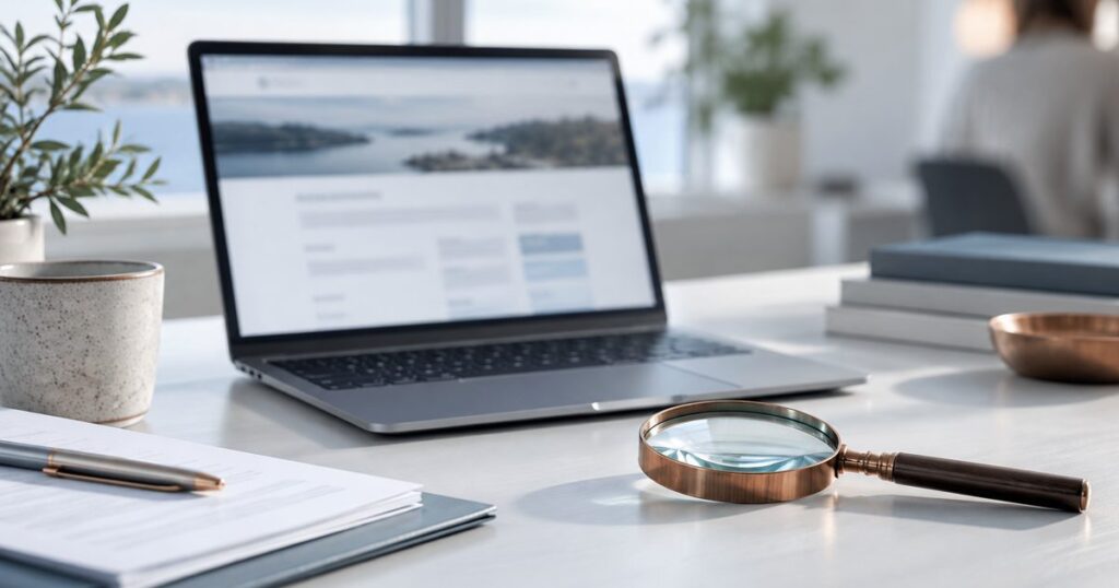 Laptop med ett licensregister och ett förstoringsglas – kontrollera casinots licens
