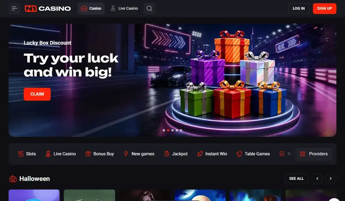 Startsidan hos N1 Casino, skärmbild 18 oktober 2026